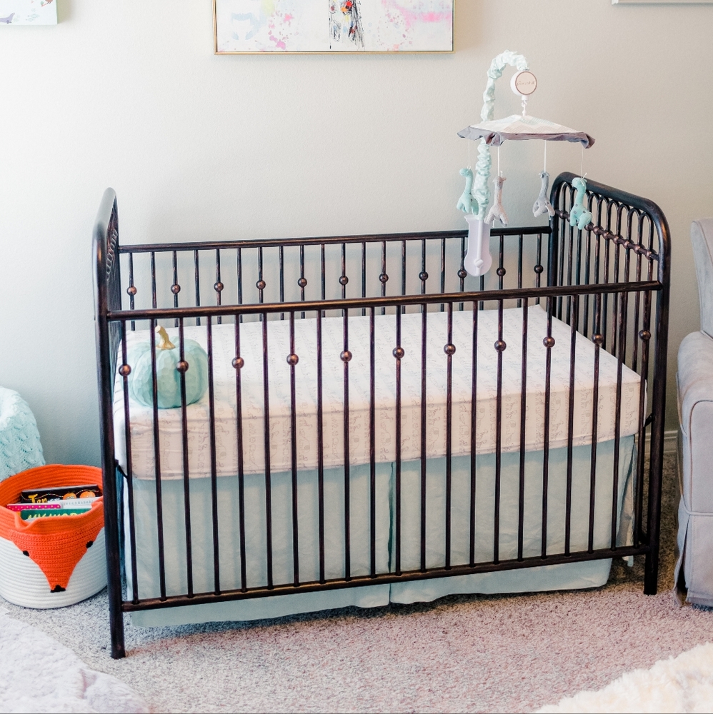 Pottery Barn Kids Belgian Flax Linen Crib Skirt Sea Glass